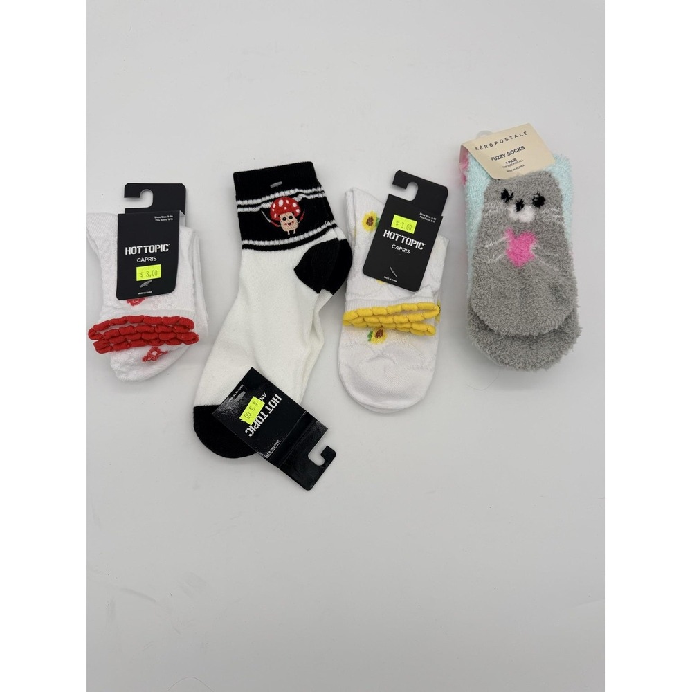 Hot Topic Ankle Socks Womens One Size Multicolor Mushroom Cat Chevron 5 Pair